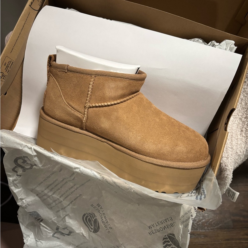 Women's UGG Tan Platform Ankle Boots